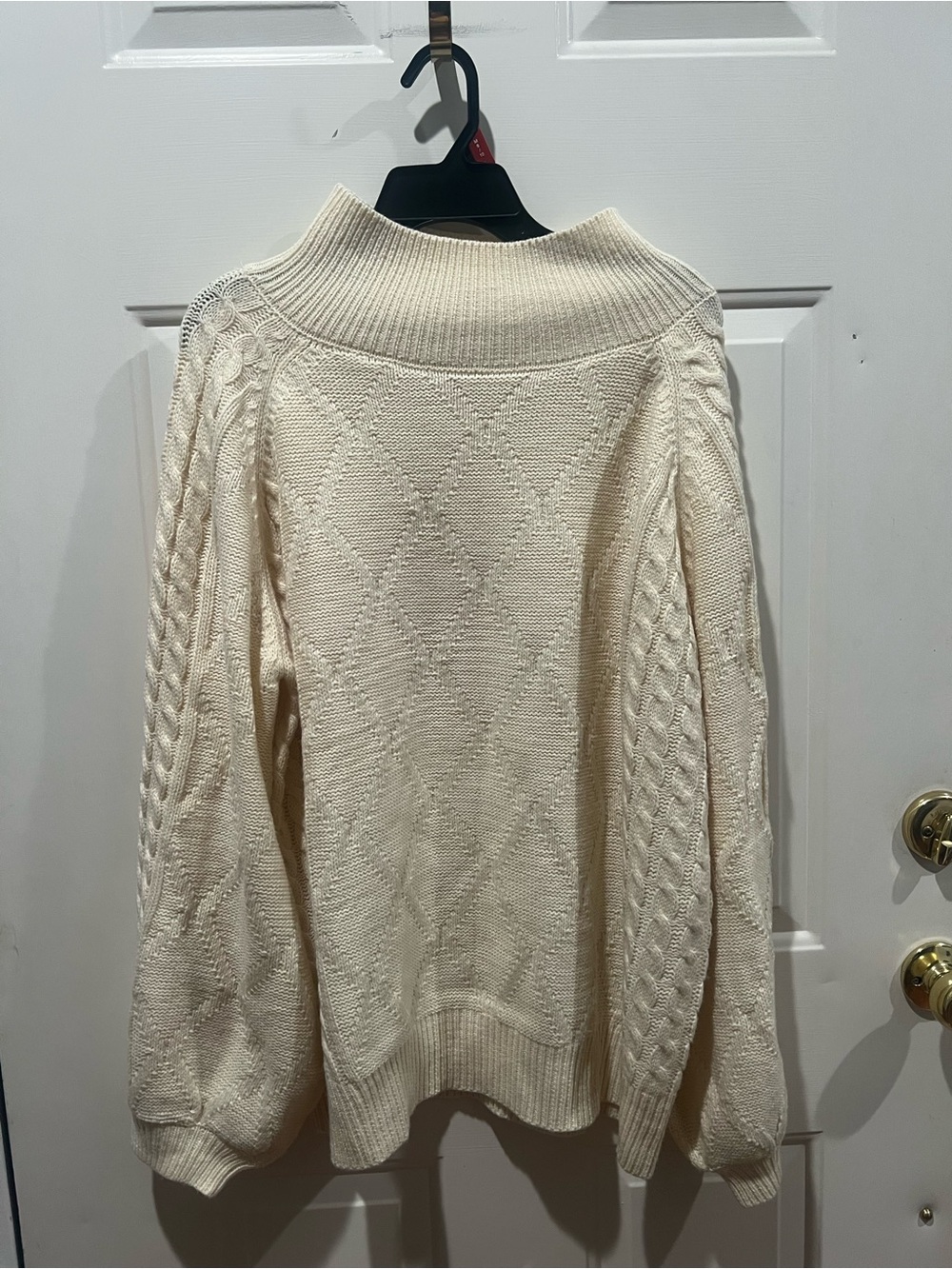 JODIFL Cream Cable Knit Cowl Turtleneck Sweater